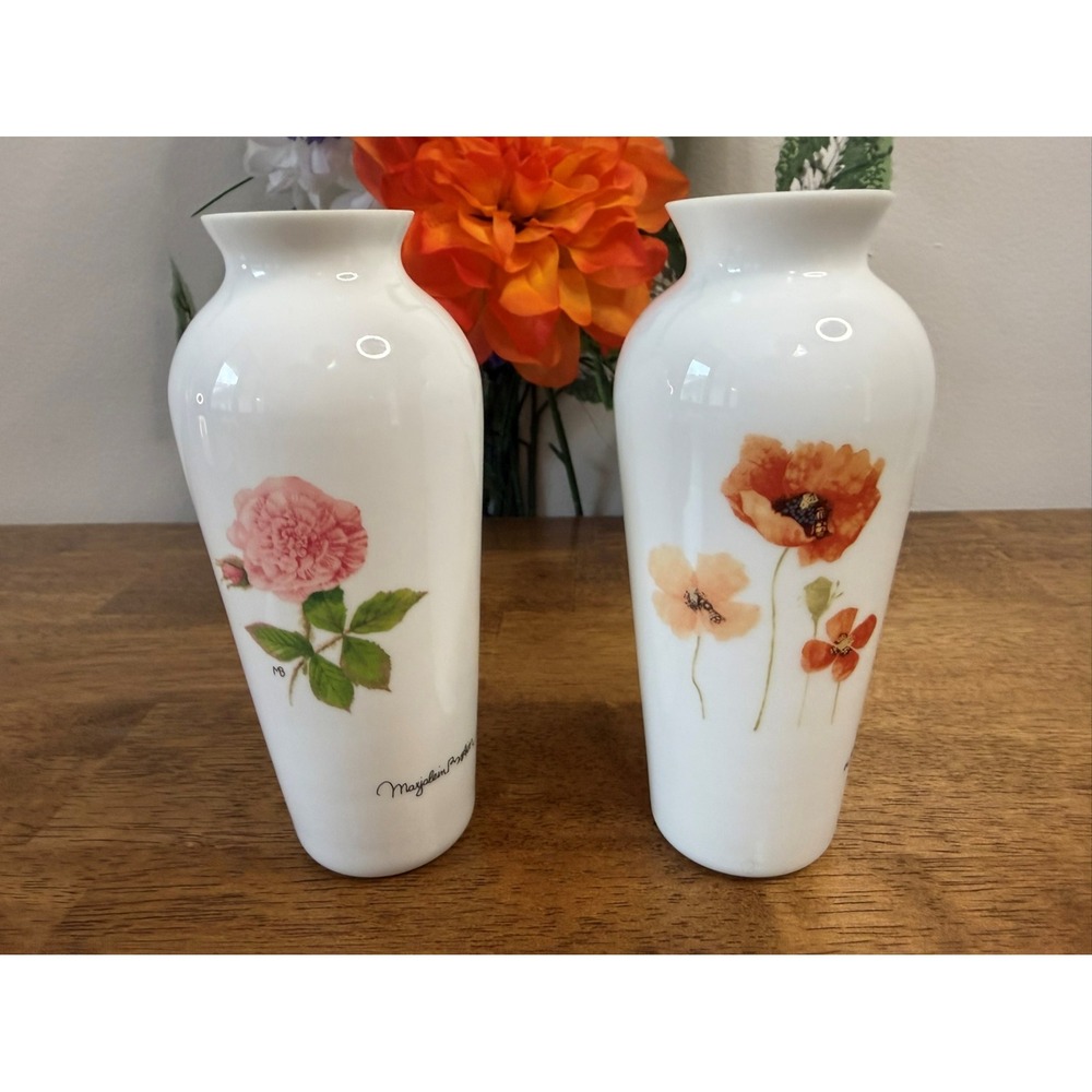 Marjolein Bastin Floral Porcelain Vase Set Roses Poppies Botanical Art‎